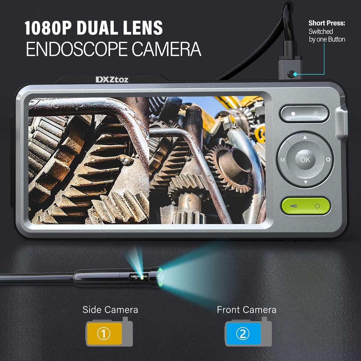 50FT Dual-Lens Industrial Endoscope 5'' IPS Screen Waterproof with Light B557744