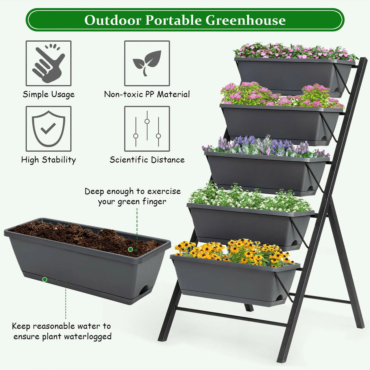 4 ft 5-Tier Vertical Raised Garden Bed Planter Box E1477