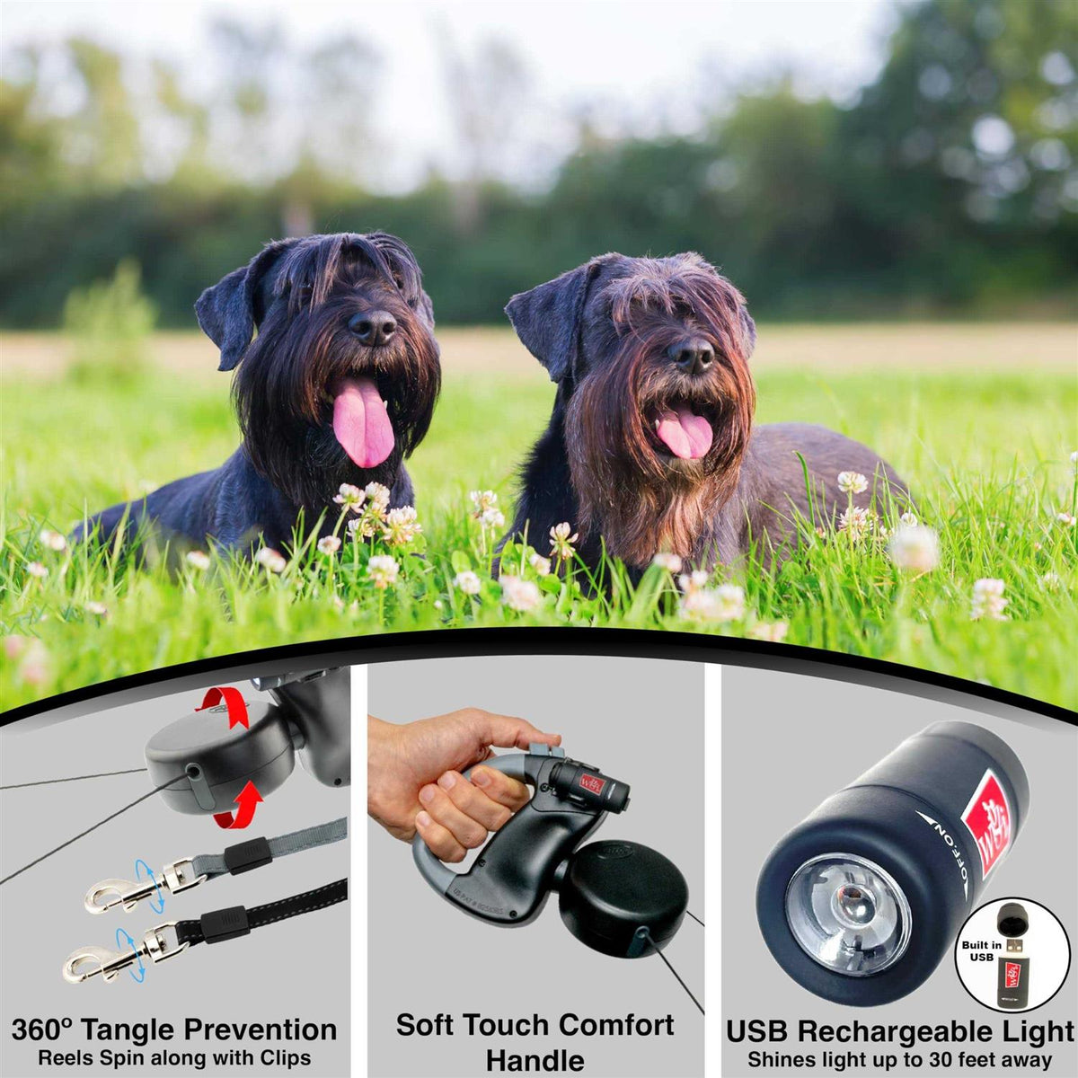Retractable Leash with Light 360 Coupler S998