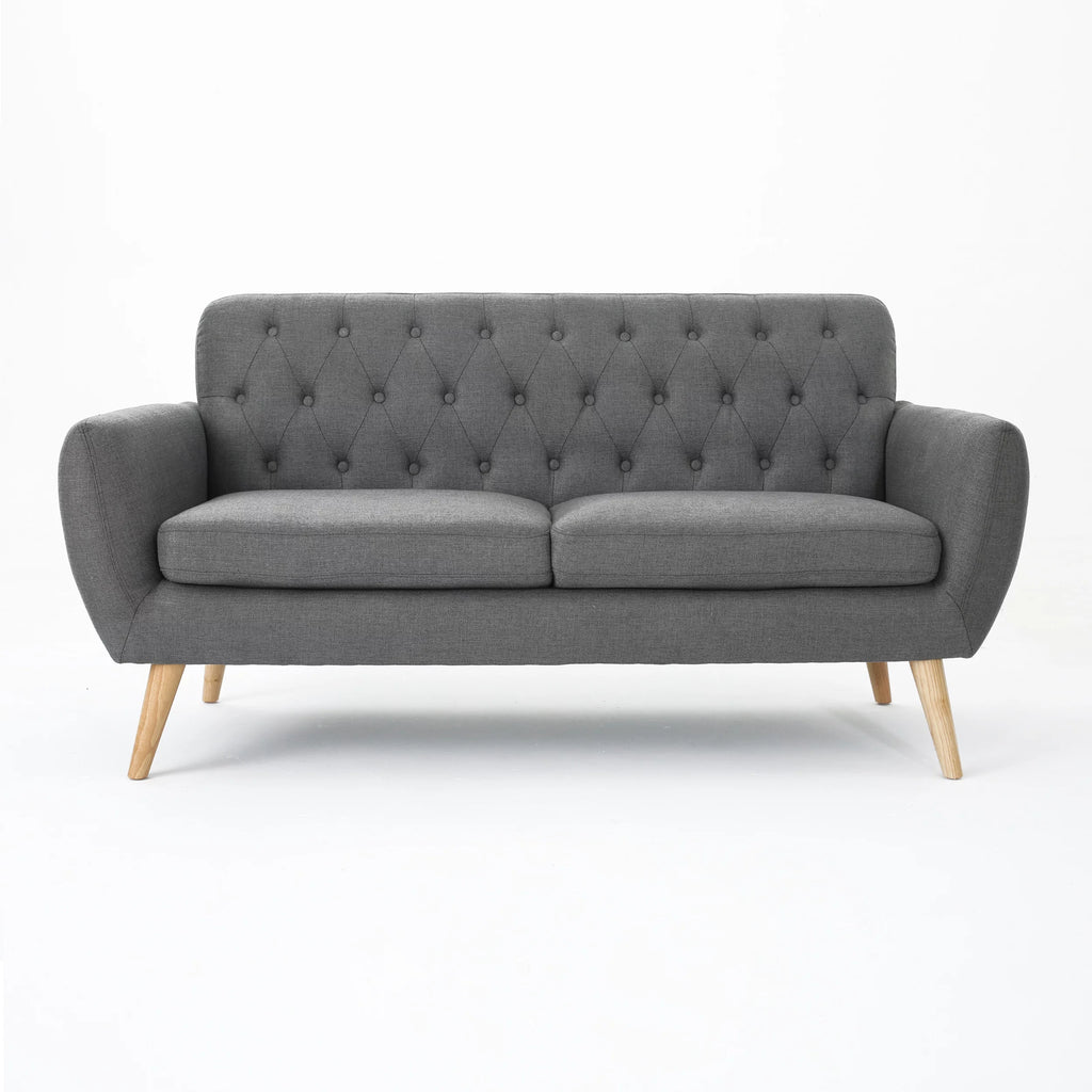 Dark Grey Tufted Fabric Sofa F827