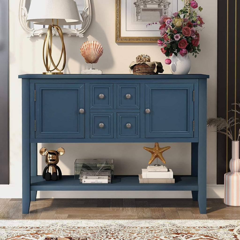 Solid Wood Console Table 3 Drawers 2 Cabinet 1 Shelf P558407