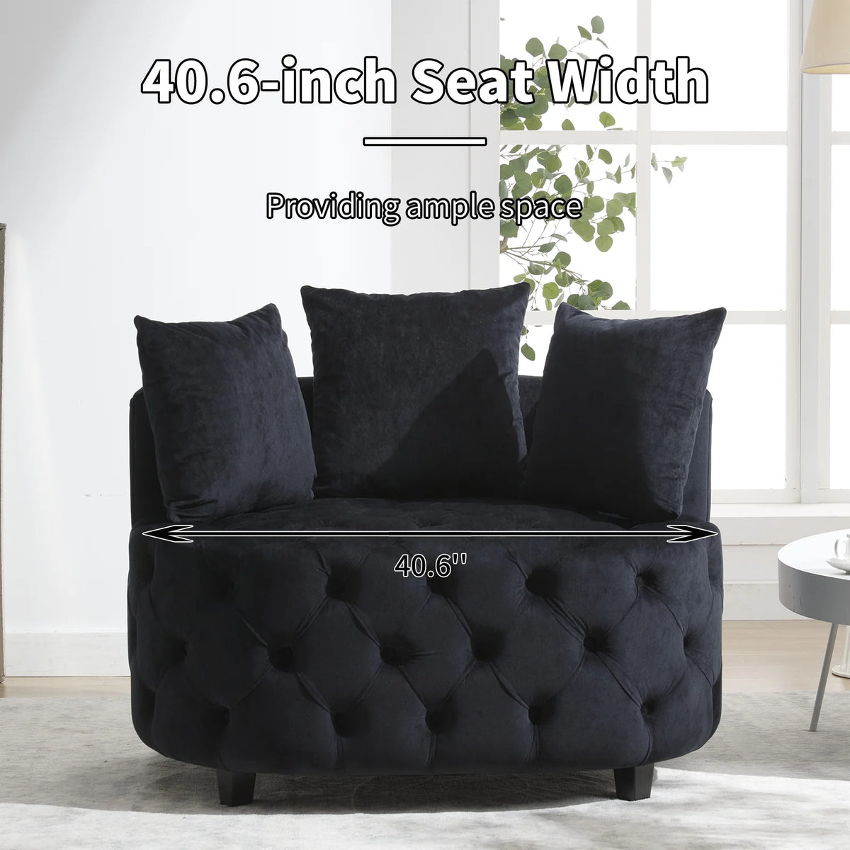 Black Velvet Tufted Round Accent Chair M39230