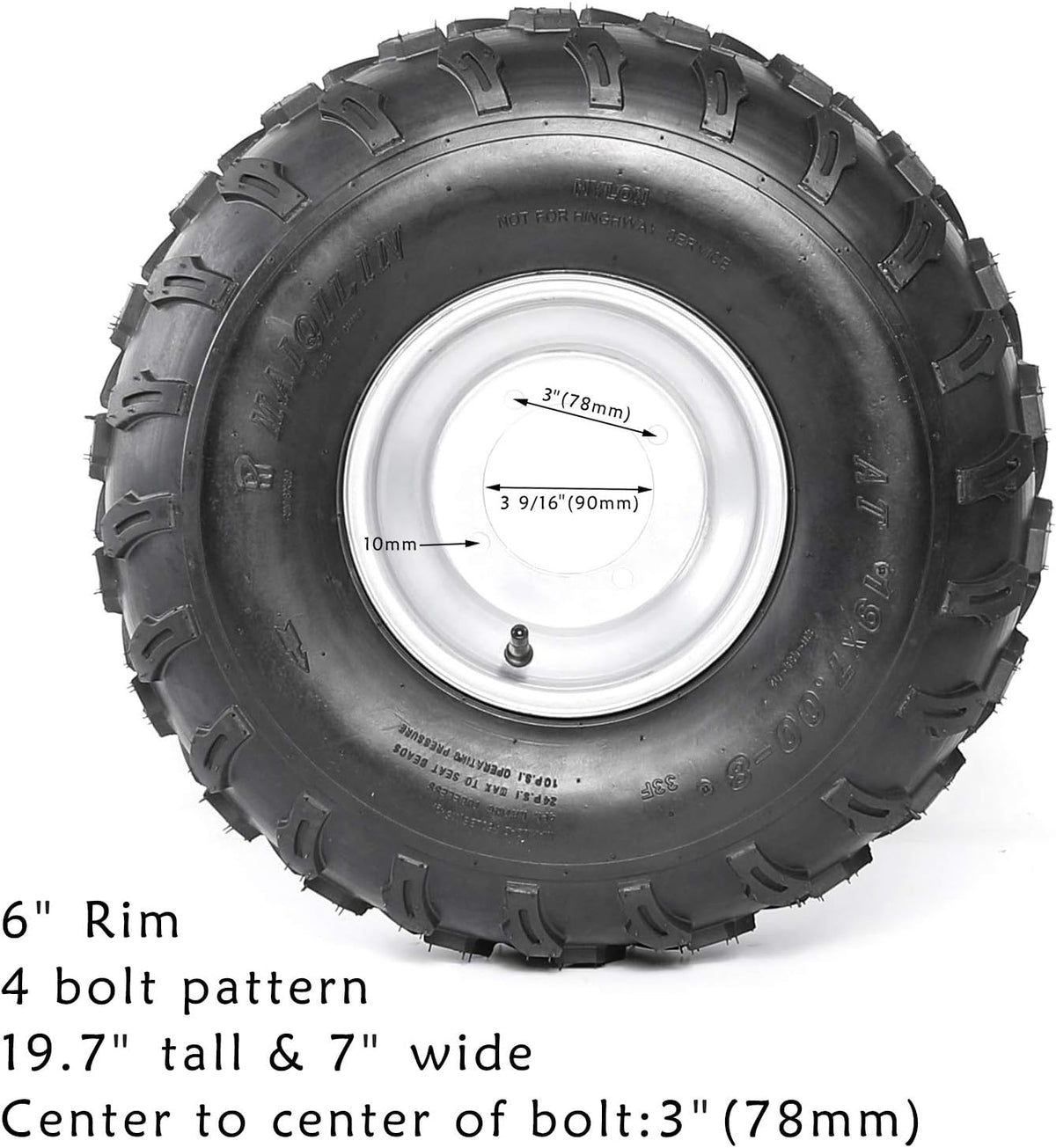 2Pcs 19x7-8 Front and 2Pcs 18X9.5-8 Rear Tubeless Wheel Tire With Rim for ATV Z851105