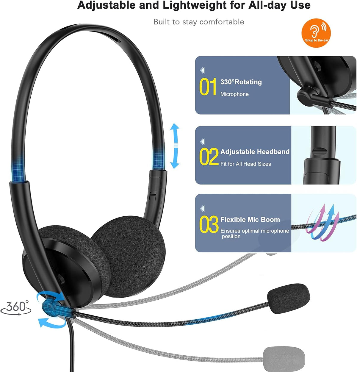 USB Headset with Microphone Noise Cancelling for Laptop PC Office Headset Pack of 2 X772