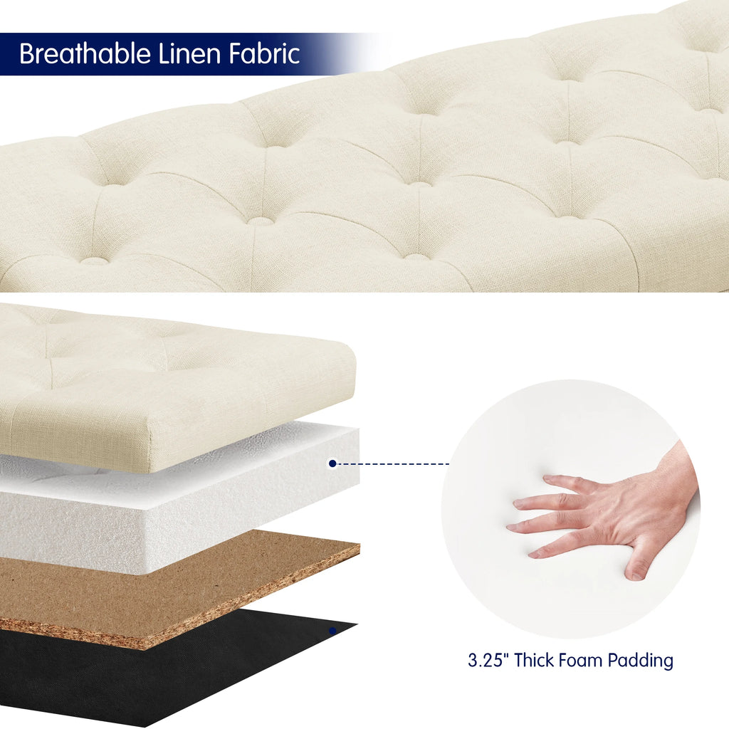 Beige Linen Fabric Storage Ottoman Bench W65327