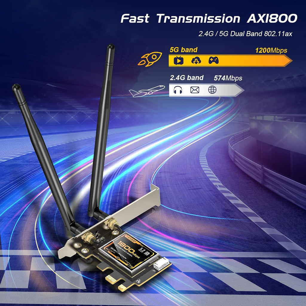 AX1800 PCIE WiFi 6 Bluetooth 5.2 Adapter for Desktop PC, Pack of 2 F5842