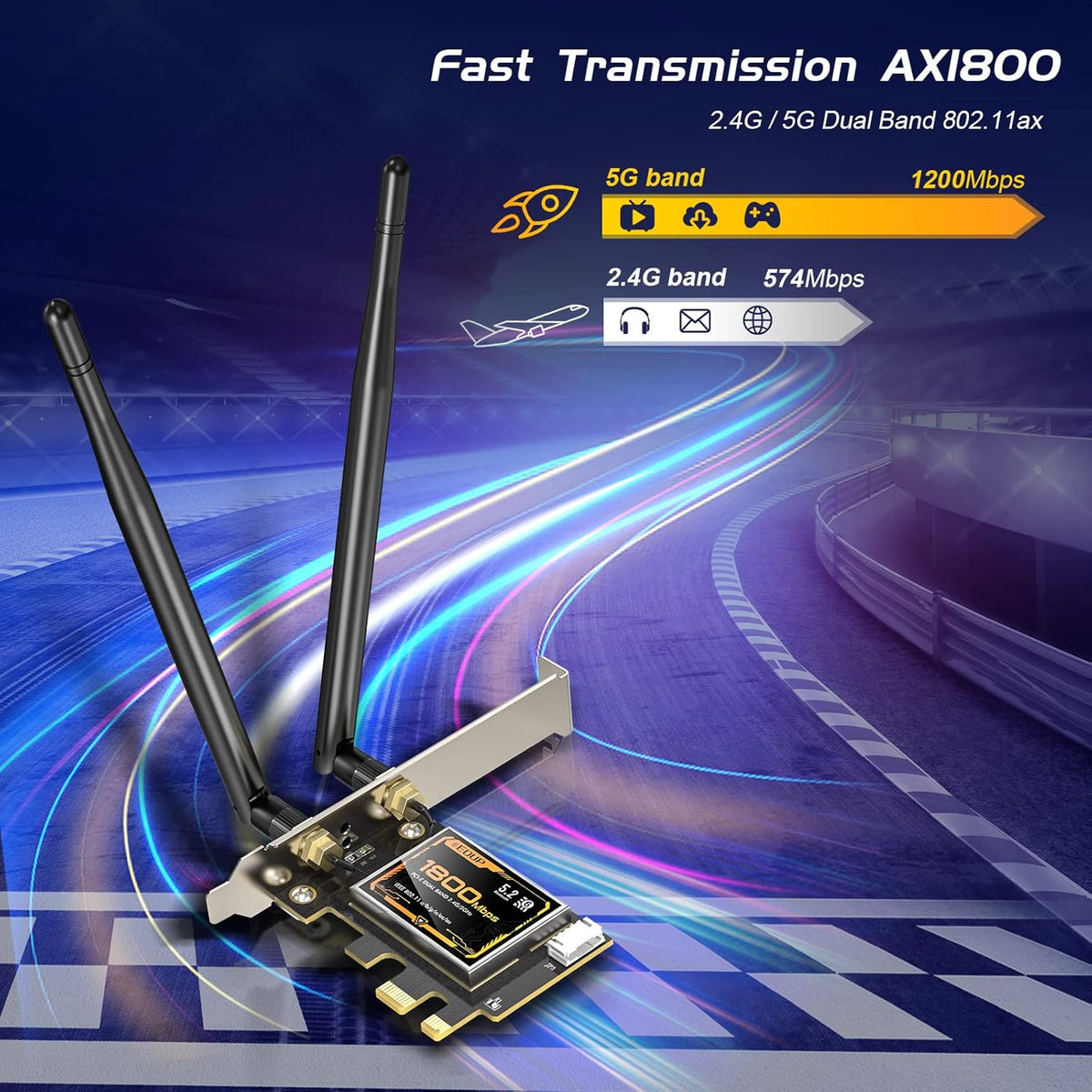 AX1800 PCIE WiFi 6 Bluetooth 5.2 Adapter for Desktop PC, Pack of 2 F5842