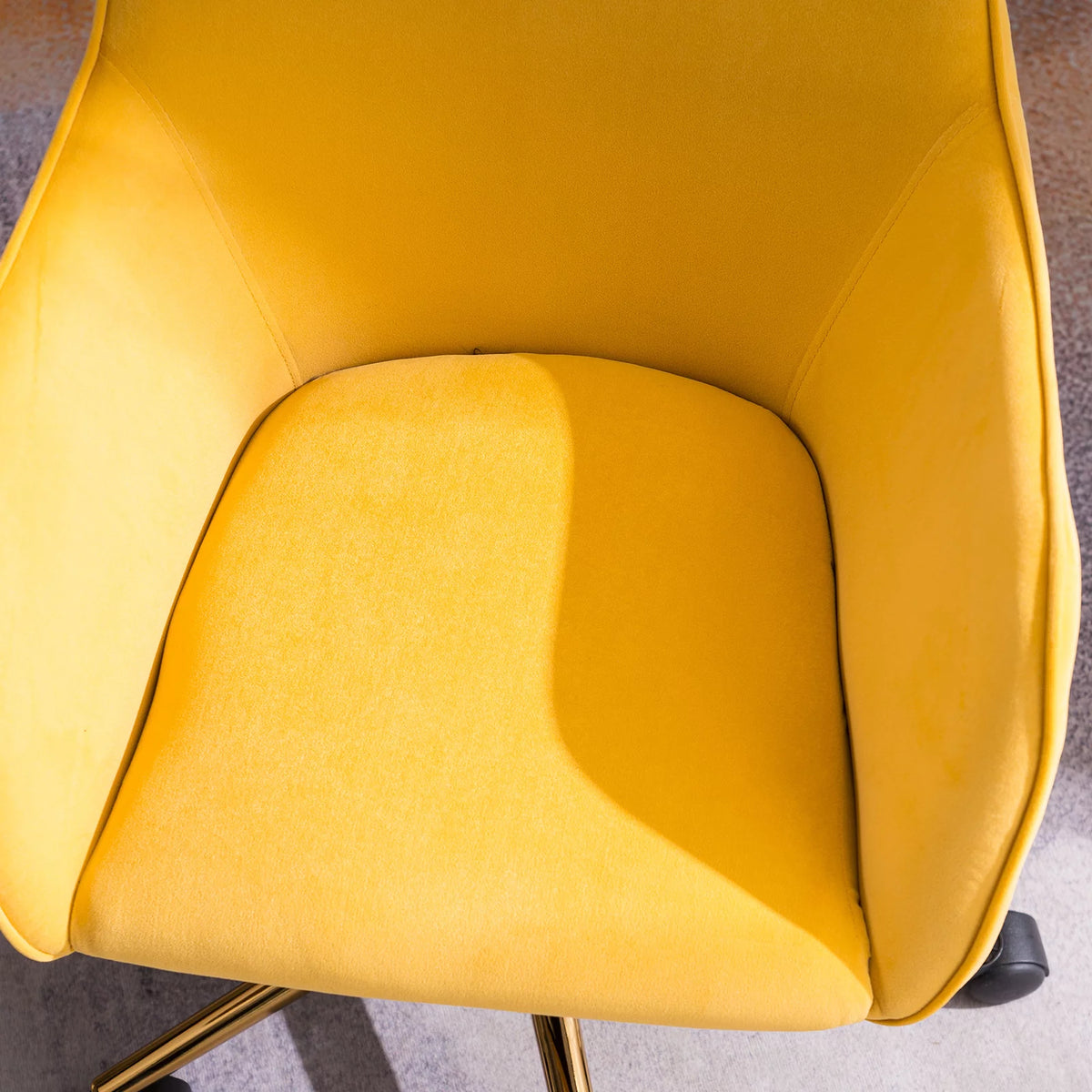 Yellow Velvet Adjustable Height Office Chair with Gold Metal Legs and Wheels C7027