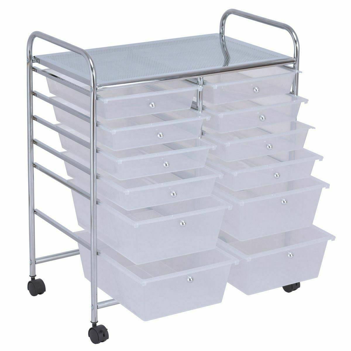 Rolling Cart 12 Storage Drawer Organizer Bins E446