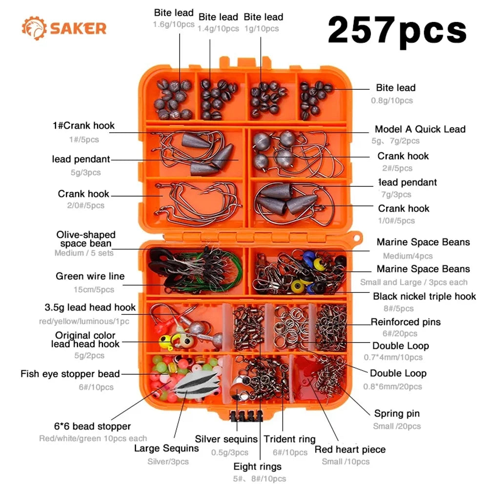 257pcs Fishing Tackle Box with Lures and Hooks B8177