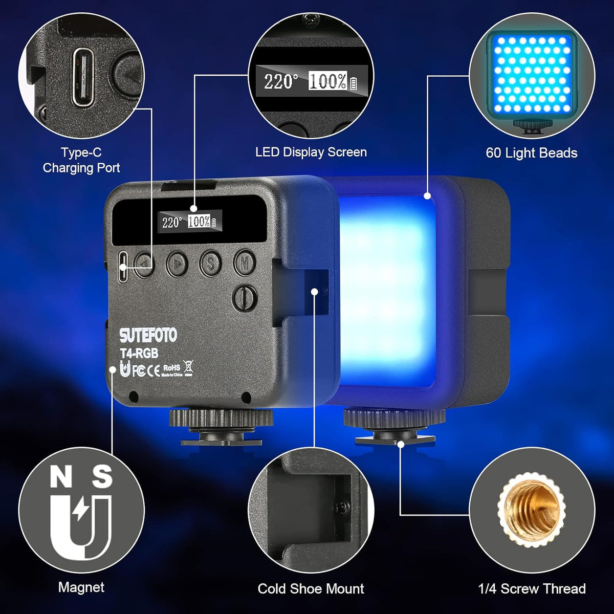 RGB 360° Full Color Portable LED Camera Light with LCD Display O636