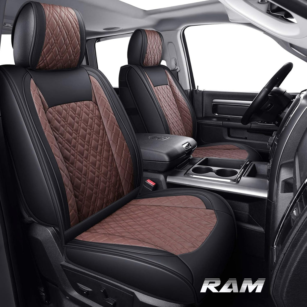 2 PCS Front Black-Red Waterproof Leather Car Seat Covers V86865
