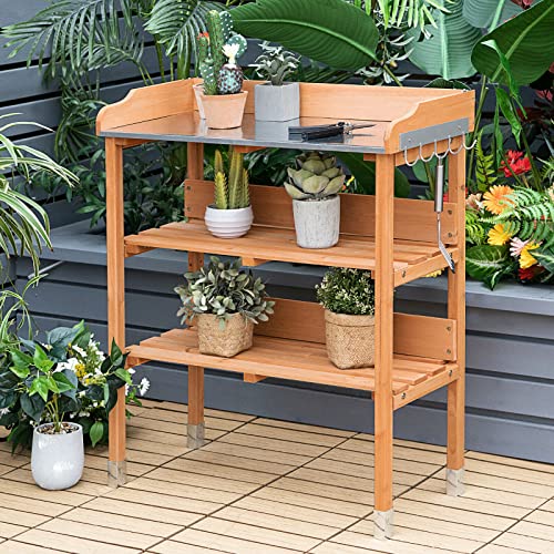 Wooden Potting Bench with 3-Tier Storage Shelf H6084