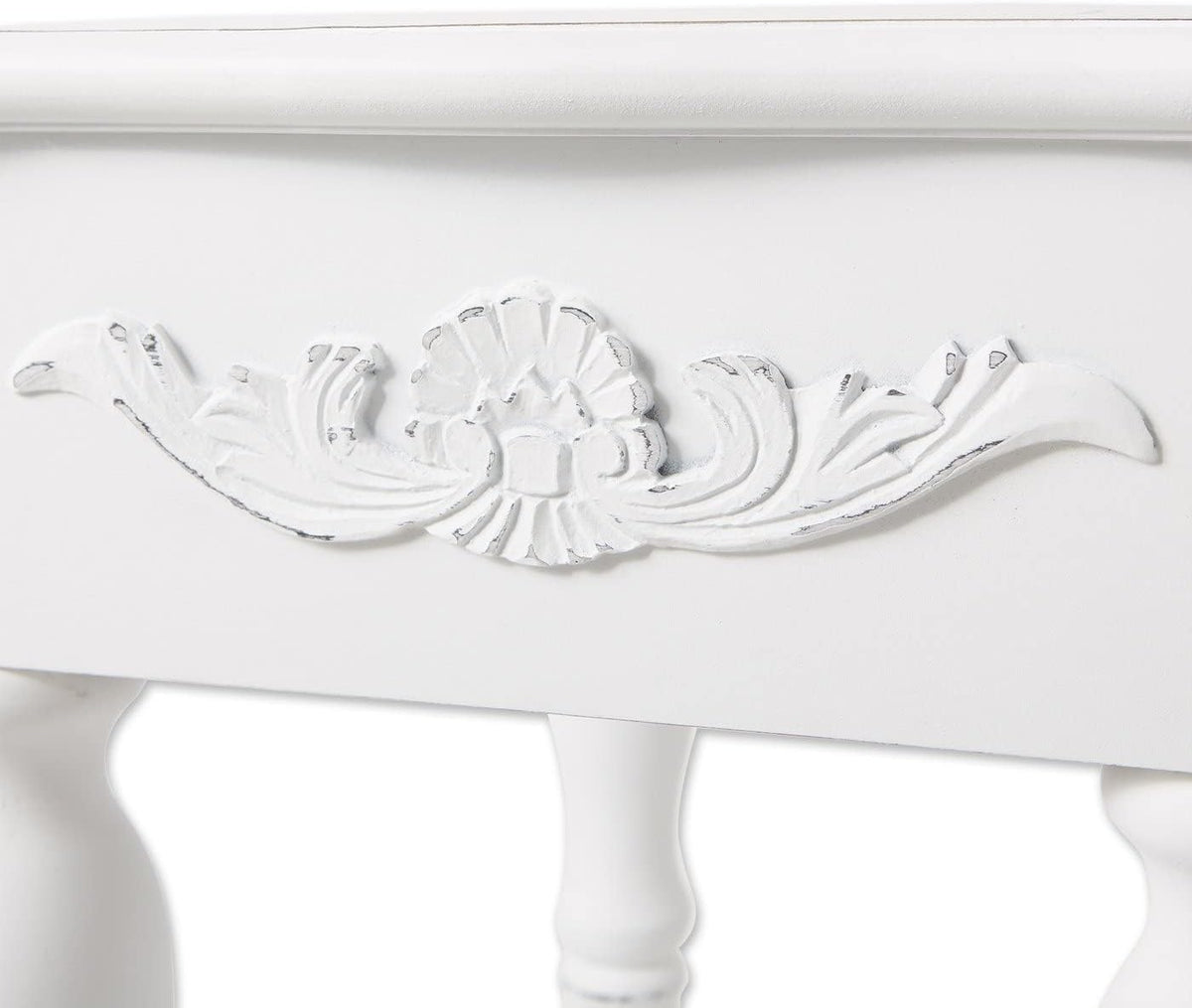 White Carved Wood Nightstand J930