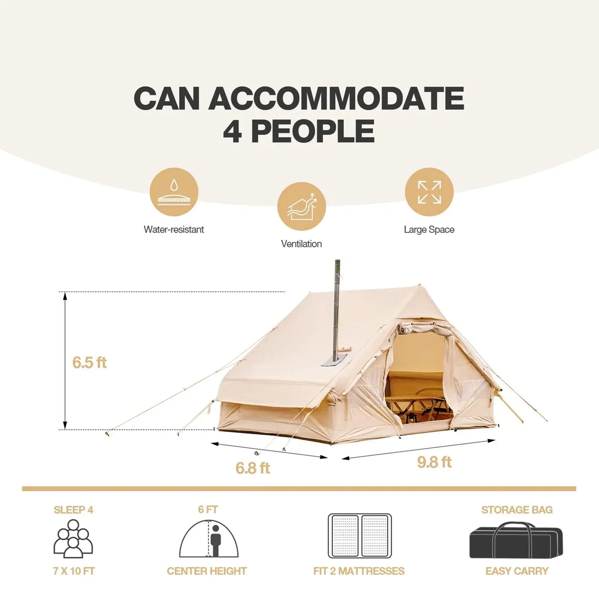 Inflatable Camping Tent with Pump, 4-6 Person Waterproof Cotton Tent I796627