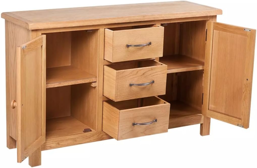 Oak Wooden Sideboard with 3 Drawers and 2 Cupboards Storage Cabinet Z893618