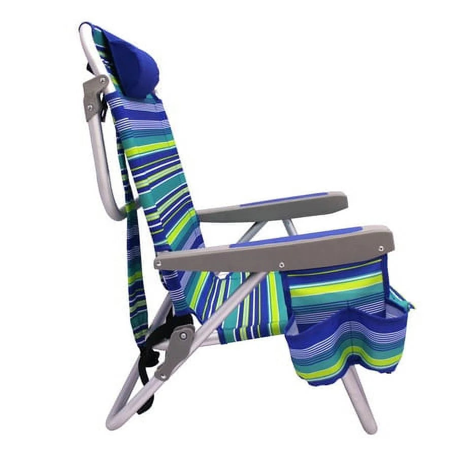 2-Pack Lay-Flat Backpack Chair Blue & Green Stripe M963
