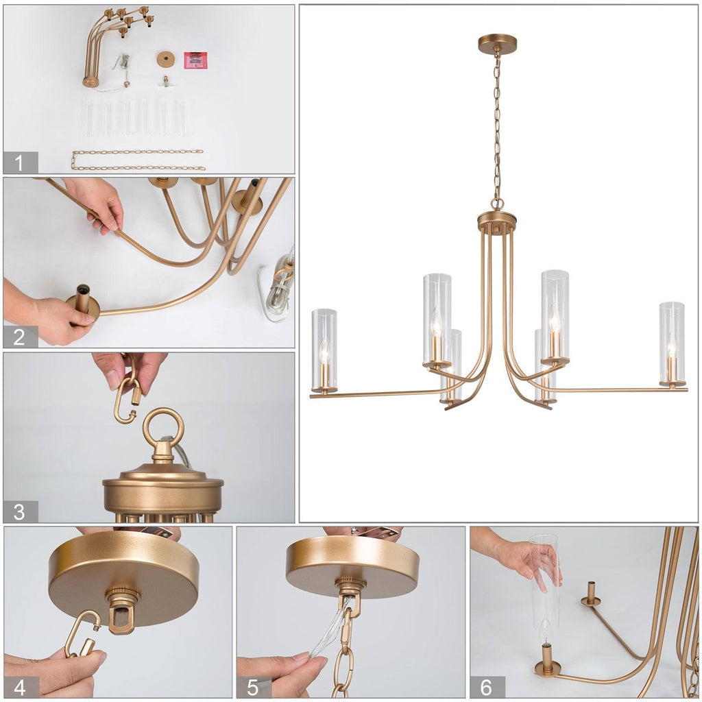 6-Light Gold Glass Chandelier D186368