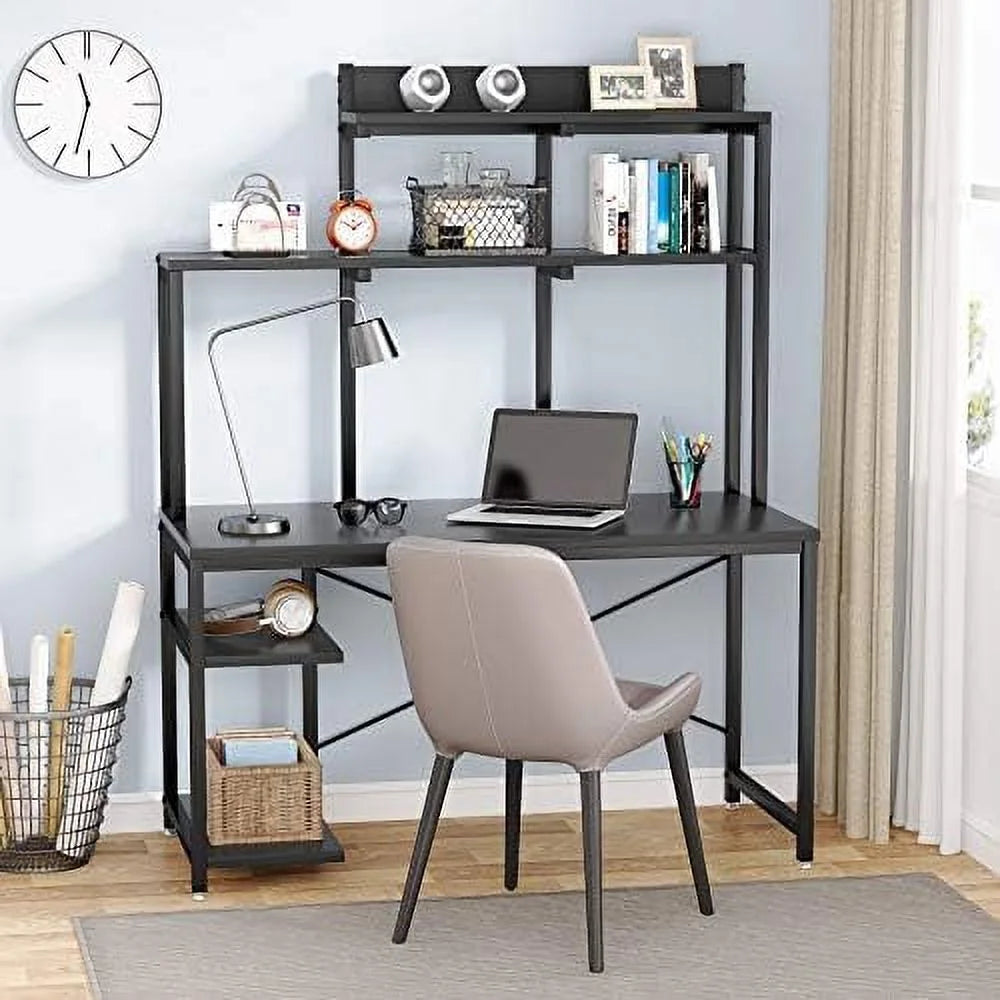 Black 47 Inch Computer Desk with Shelves and Hutch I6522