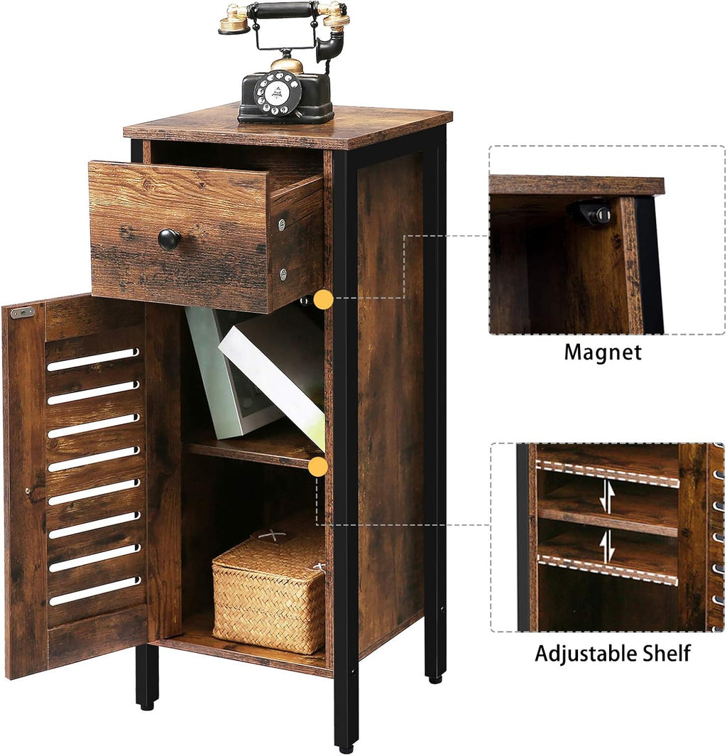 Rustic Brown Storage Cabinet with Drawer and Height-Adjustable Shelves O2690