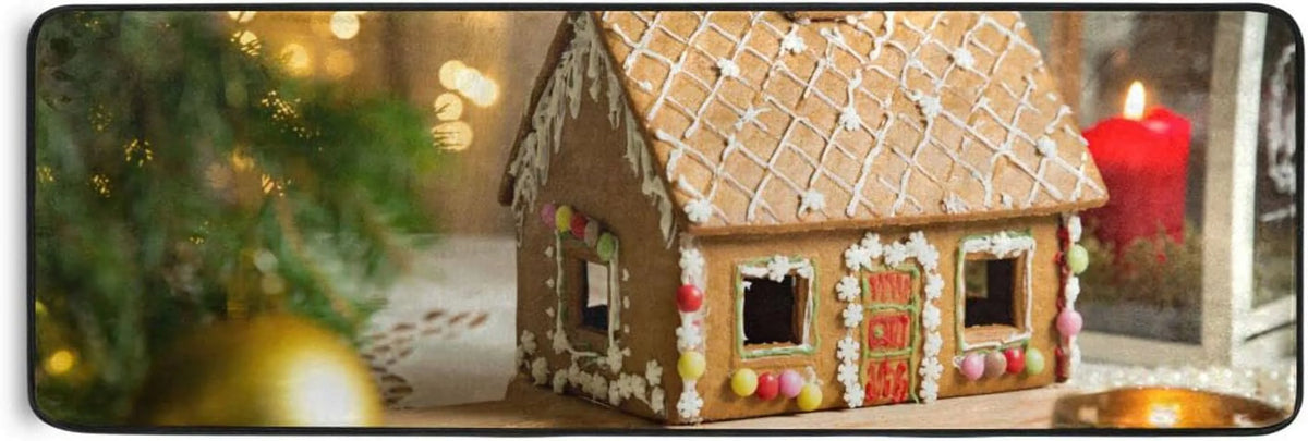 Gingerbread House 2'x6' Non Slip Washable Runner Rug B121