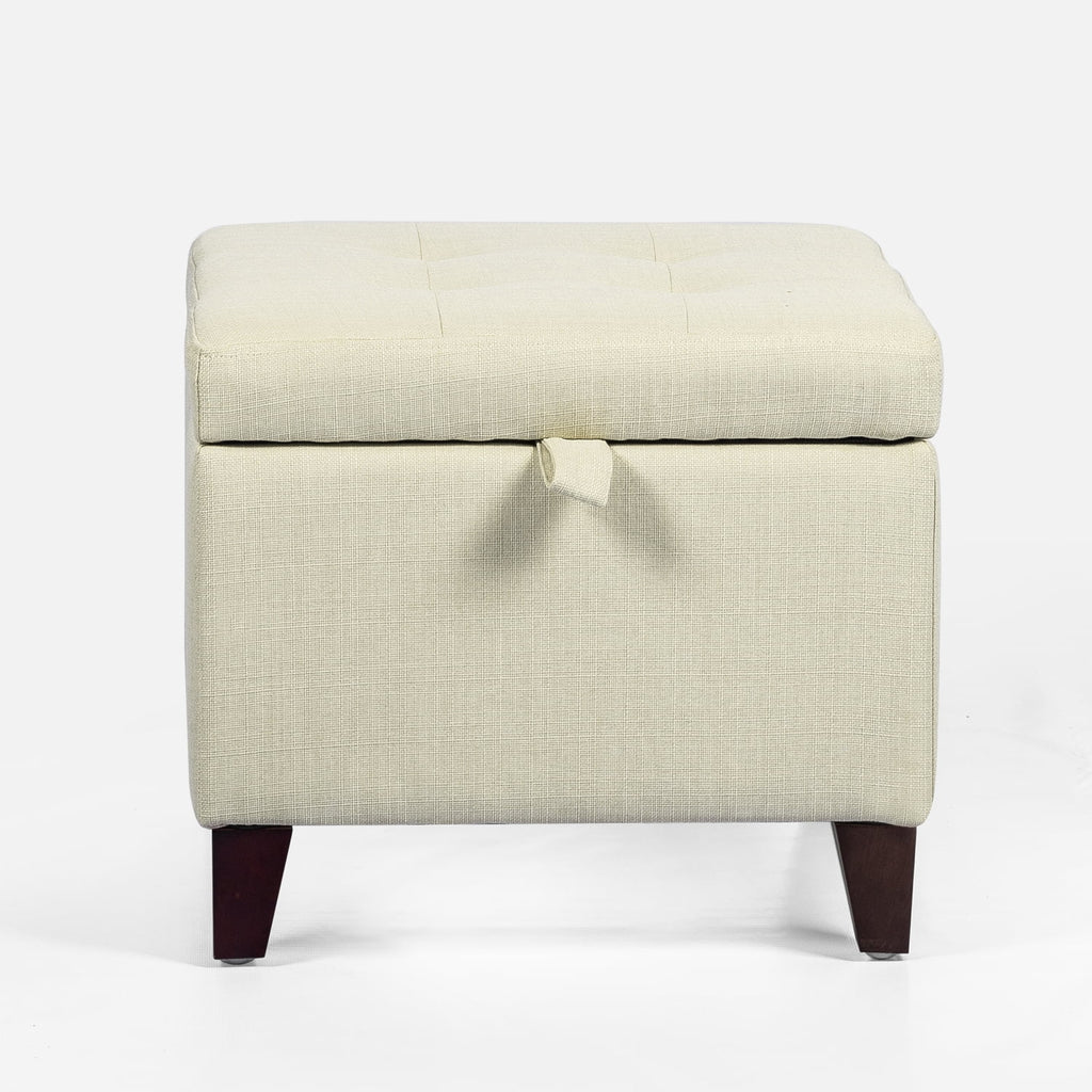 White Square Fabric Storage Ottoman J1499