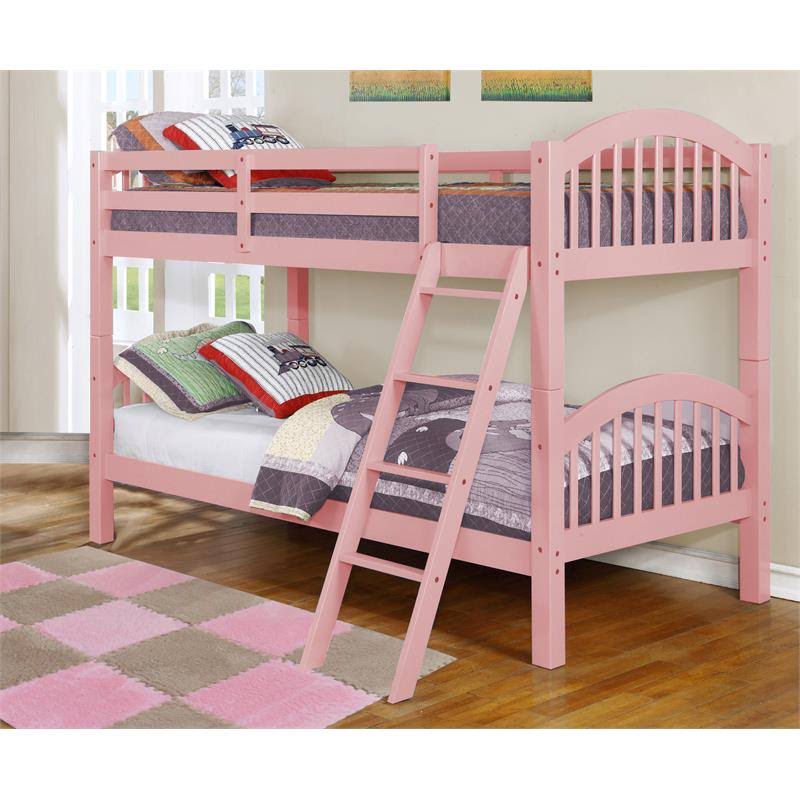 Twin/Twin Arched Bunk Bed in Pink Solid Wood N6512