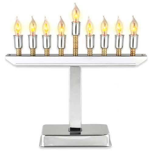 Chrome Plated Electric Menorah with Gold Accents E96780
