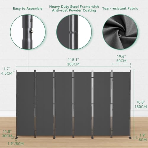 8-Panel 6 ft Tall Indoor Folding Room Divider, Dark Grey U207
