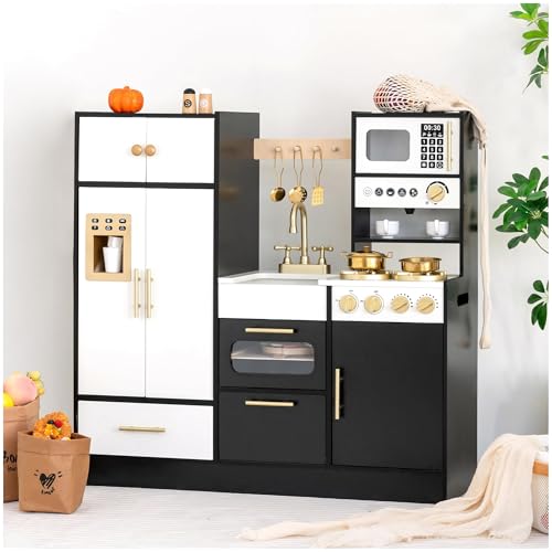Wooden Play Kitchen Set with Stove, Sink, Coffee Maker & 11 Accessories Z9821