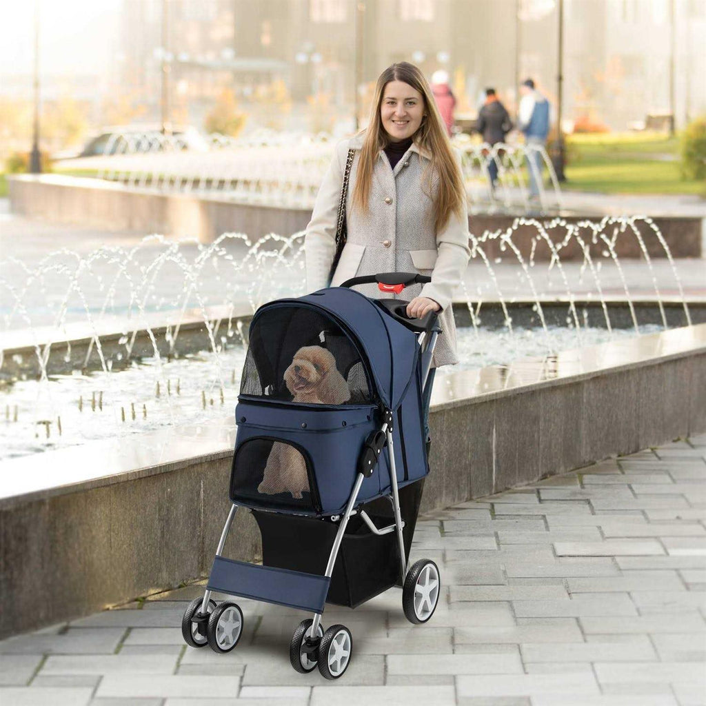 Foldable 4-Wheel Pet Stroller with Storage Basket Y2496