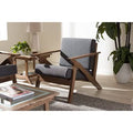 Grey Fabric and Walnut Brown Wood 1-Seater Lounge Chair Z749