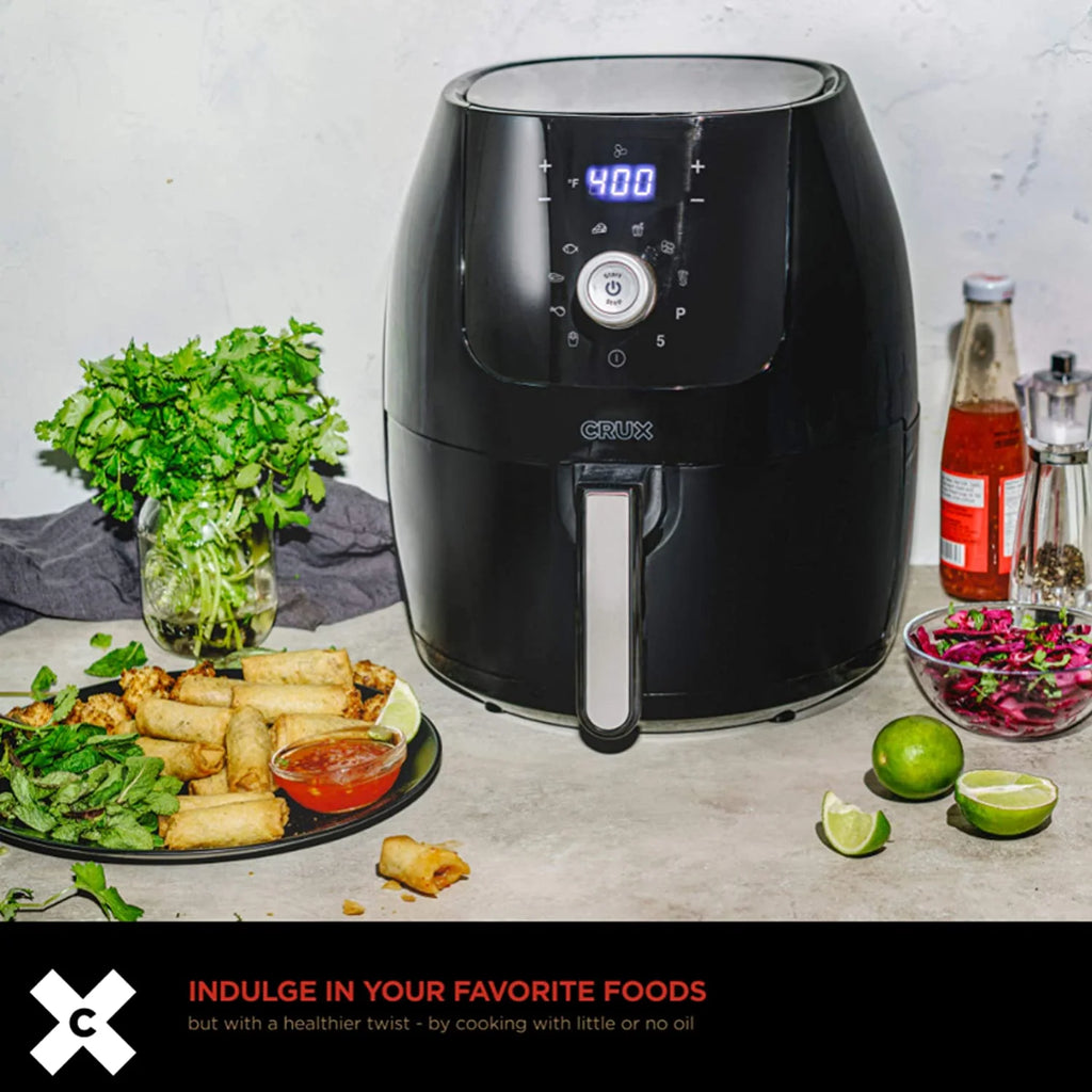 6 Qt Digital Air Fryer with Nonstick Removable Pan and Crisping Tray, Black R848613