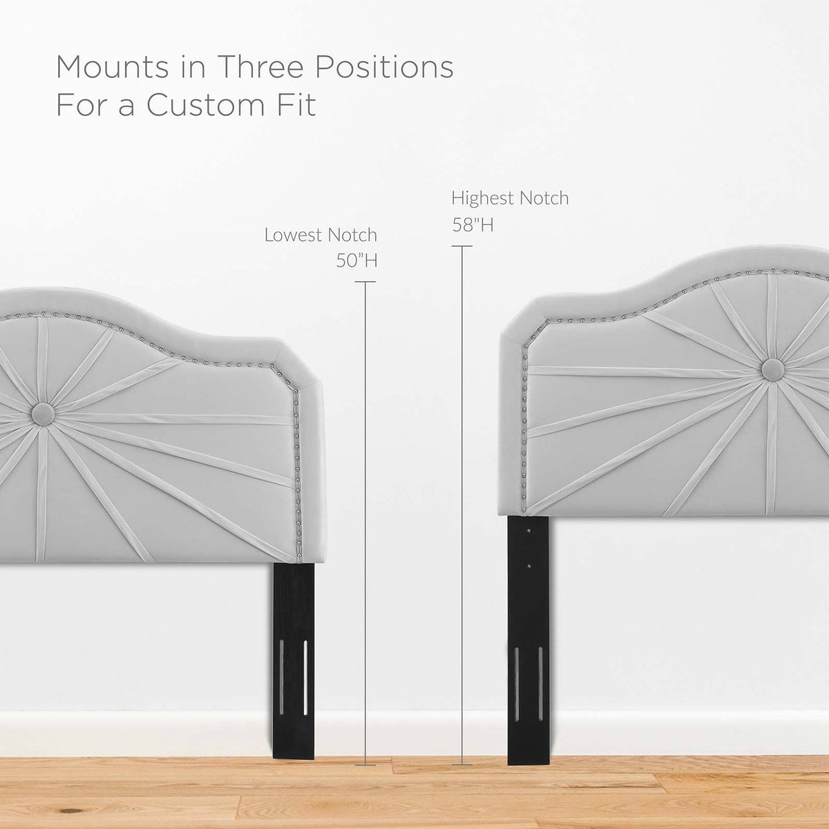 Light Gray Pleated Performance Velvet Full/Queen Headboard T939456