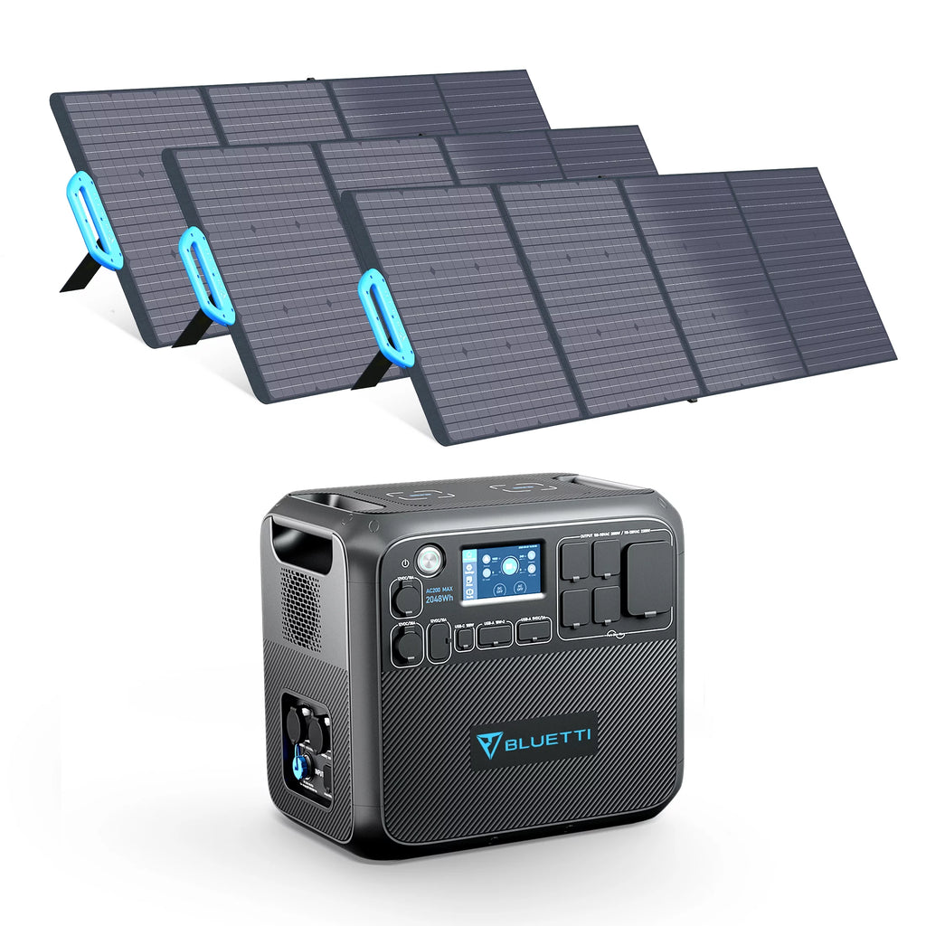 Portable Solar Generator with 3 200W Solar Panels, AC200MAX 2048Wh Power Station, LiFePO4 Battery Pack V8126