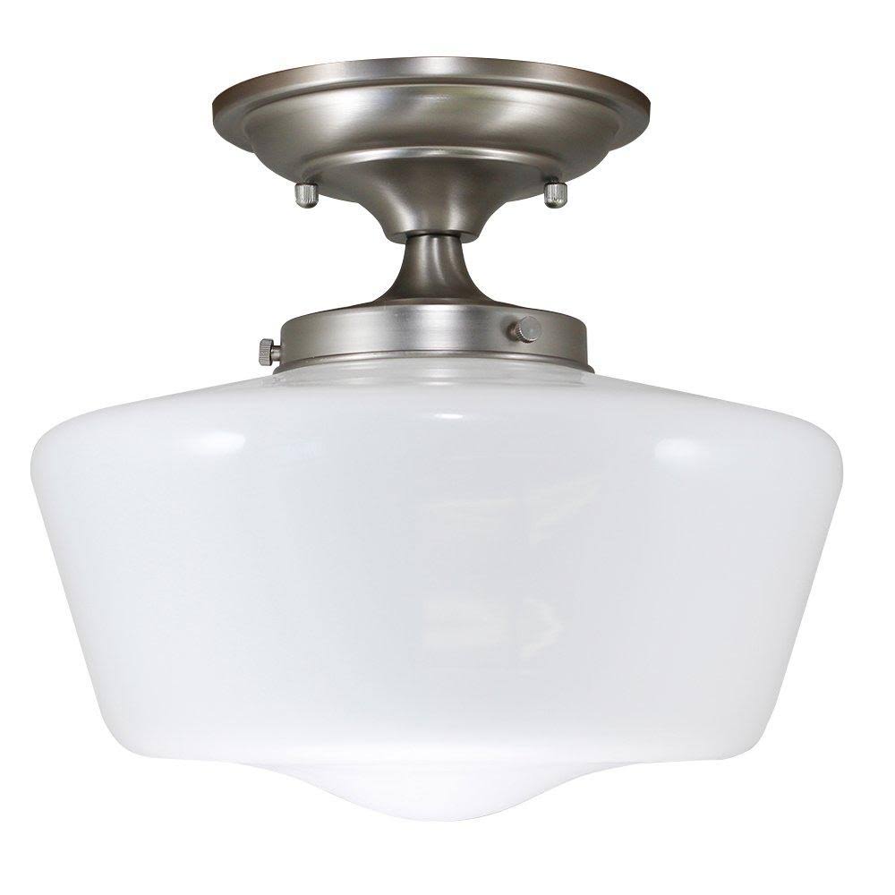 Semi-Flush Opal Glass Schoolhouse Fixture Satin Nickel Finish T795251