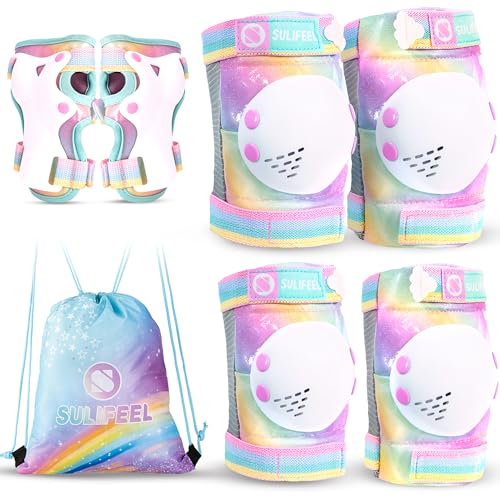 Rainbow Unicorn Knee Pads with Drawstring Bag Adjustable Protective Gear Set A1772