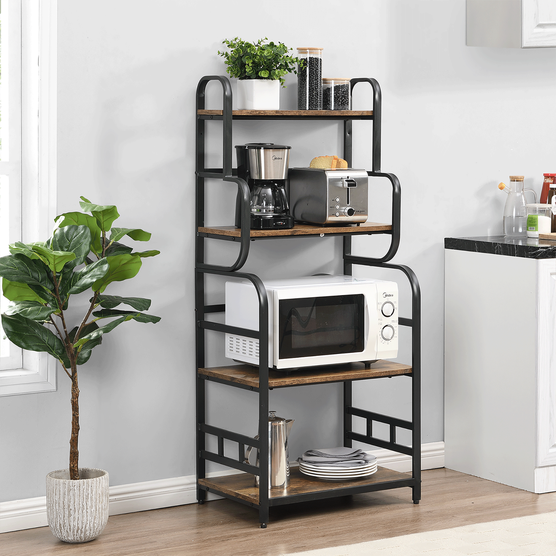 4-Tier Kitchen Bakers Rack with Storage Shelves D172