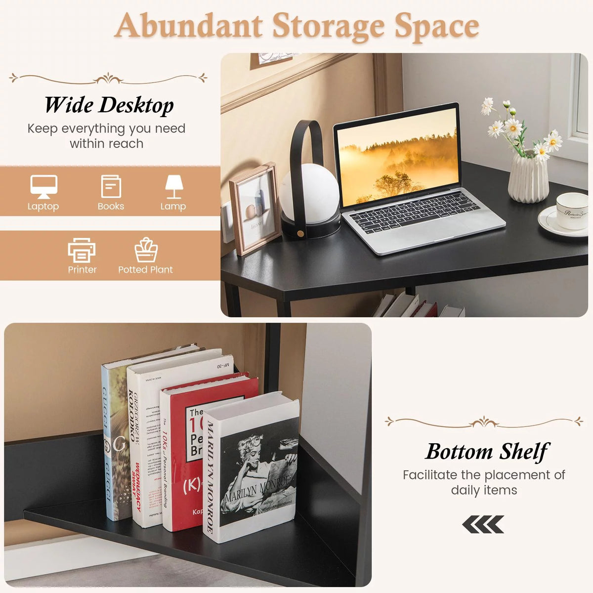 Black Corner Desk with Power Outlet F59974