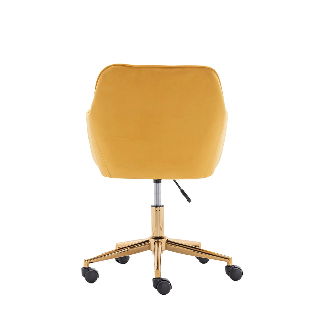 Yellow Velvet Adjustable Height Office Chair with Gold Metal Legs and Wheels C7027