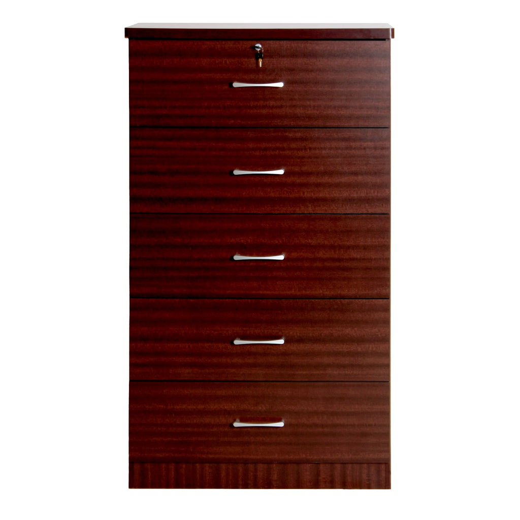 Wooden Tall 5 Drawer Chest Dresser Mahogany N9552