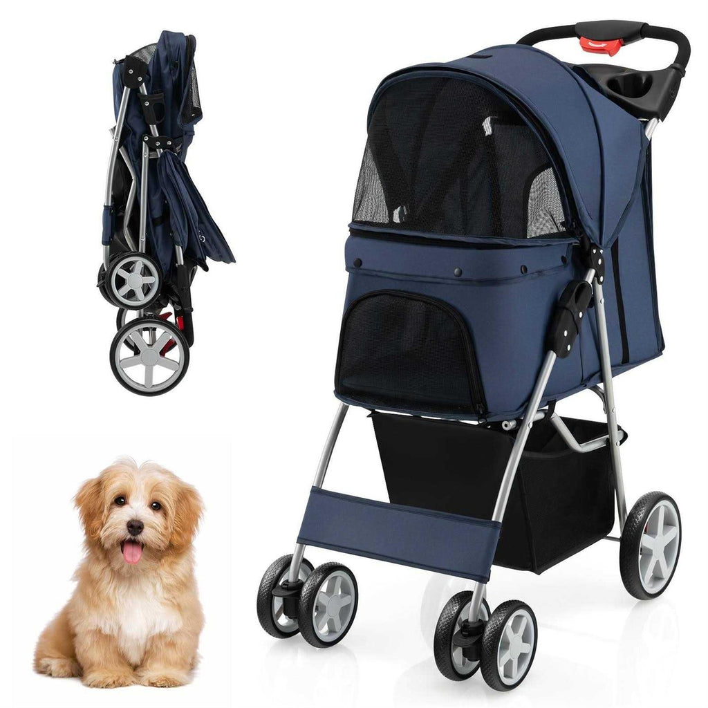 Foldable 4-Wheel Pet Stroller with Storage Basket Y2496