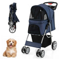 Foldable 4-Wheel Pet Stroller with Storage Basket Y2496