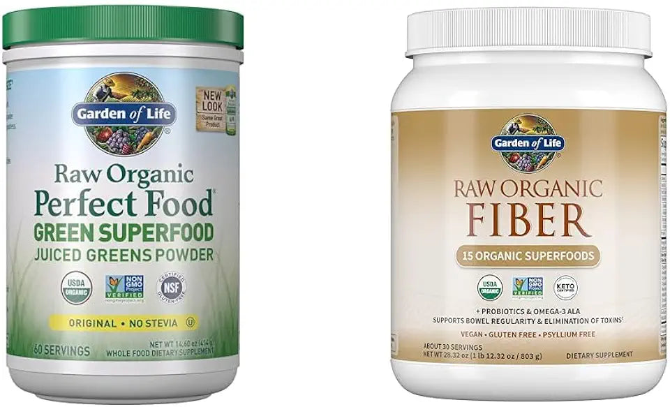 Super Greens Powder Smoothie & Mix, Probiotics & Digestive Enzymes & Fiber Supplement, Raw Organic Fiber Powder, 30 Servings N389