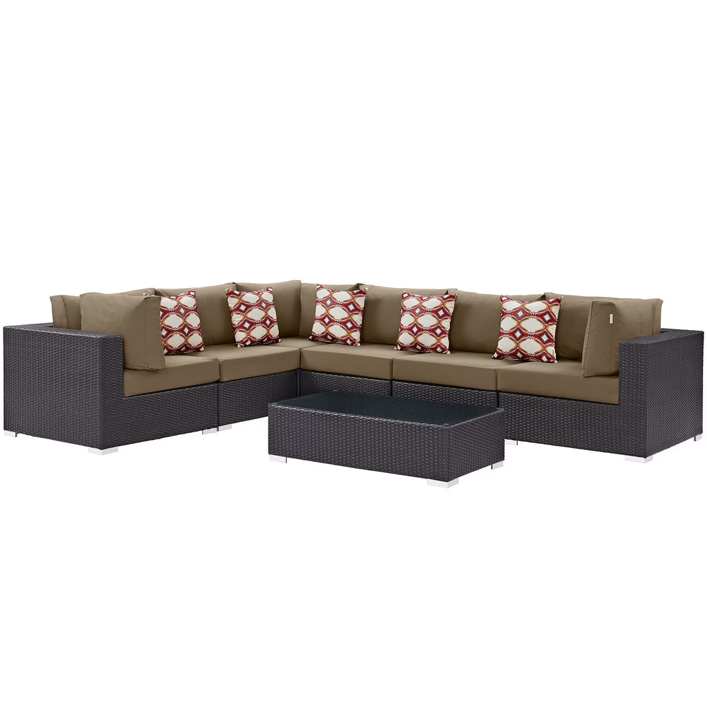 7 Piece Outdoor Patio Sectional Set in Espresso Mocha M919