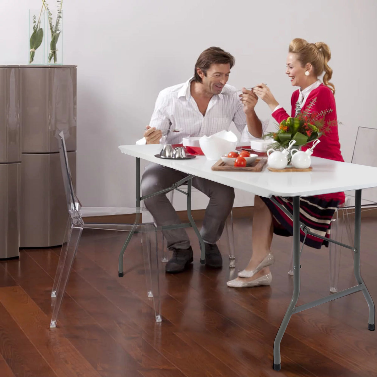 6FT Fold-in-Half White Portable Folding Table I309118