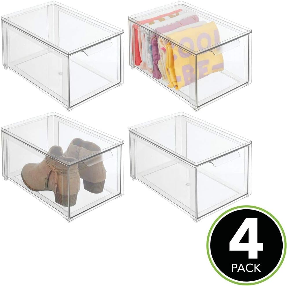 Clear 4 Pack Plastic Stackable Storage Drawer G175