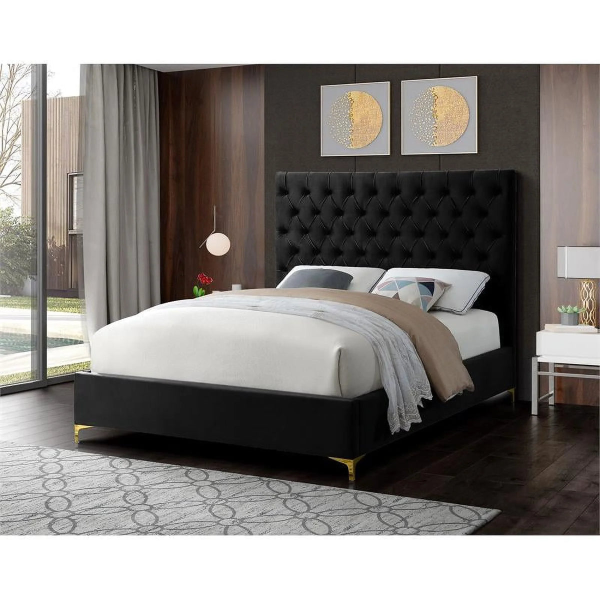 Black Velvet Tufted Queen Bed O5453