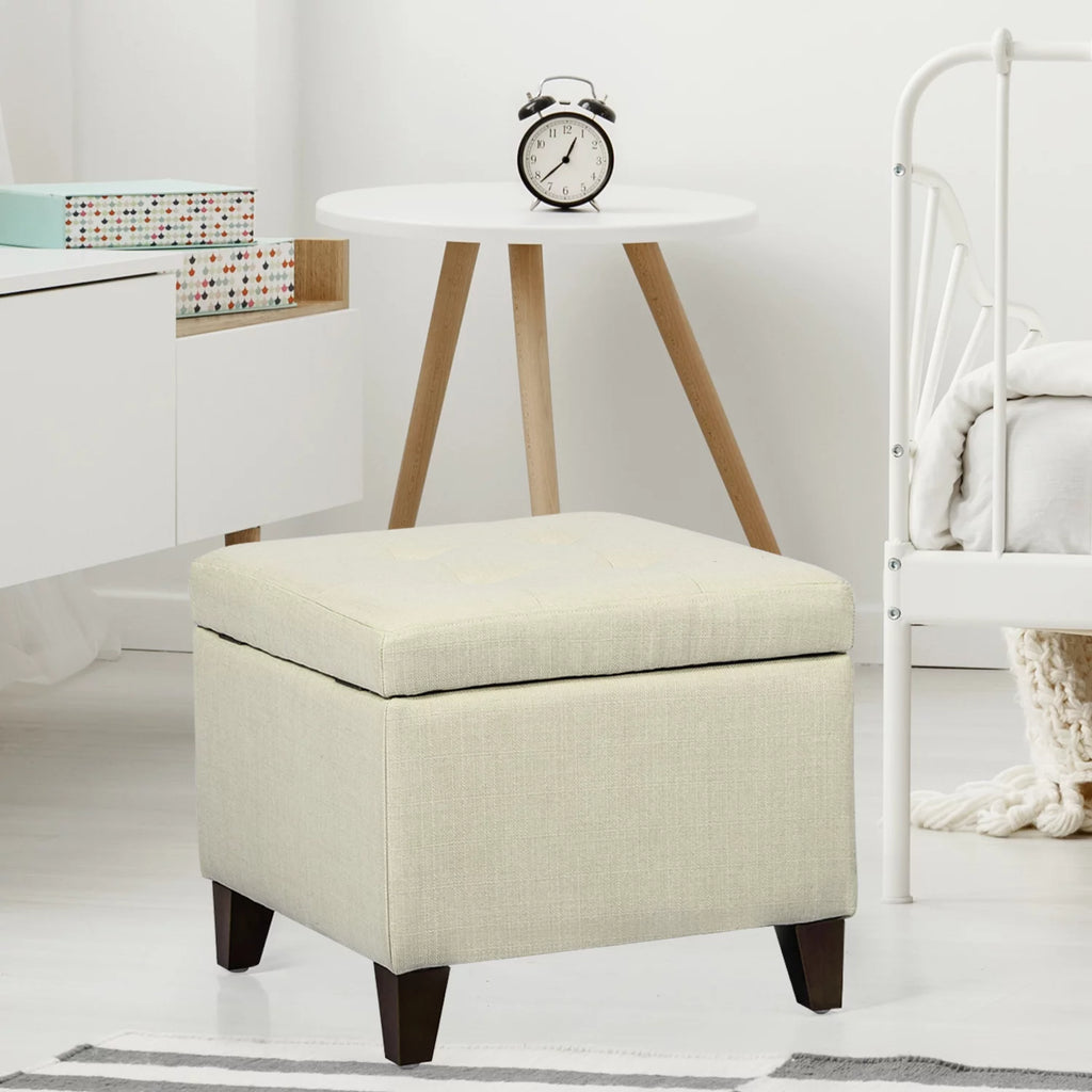 White Square Fabric Storage Ottoman J1499