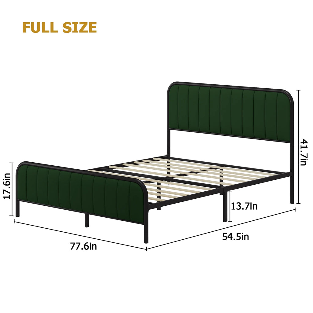 Velvet Beige Full Size Bed Frame with Metal Legs S247987